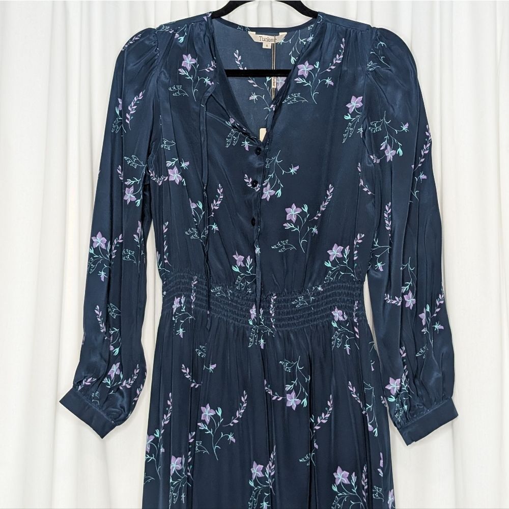Tucker Juliette Dress Midnight Wildflowers in Crepe de Chine Floral Silk Midi